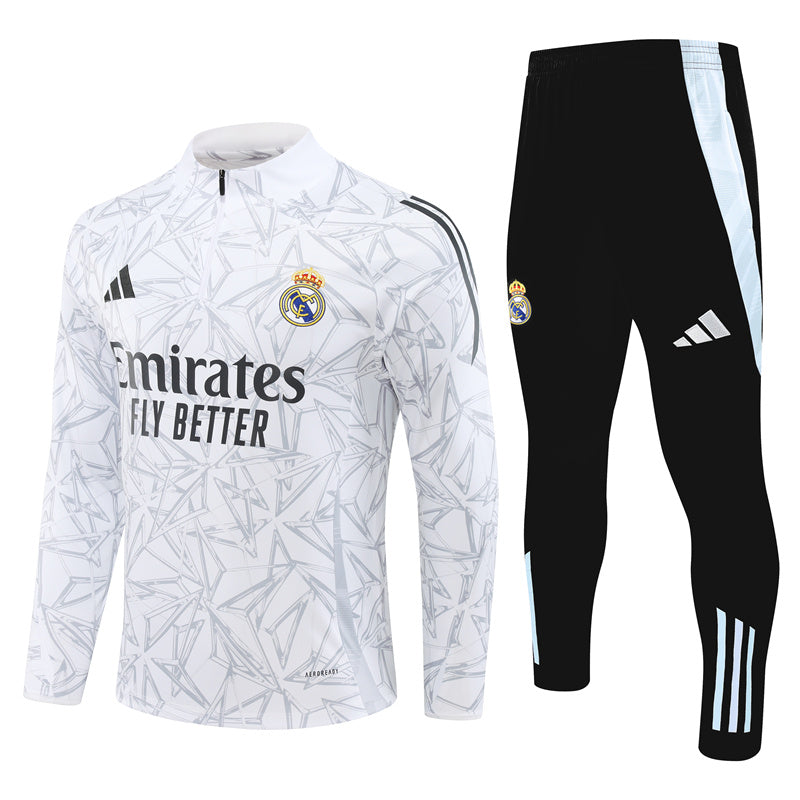 Real Madrid Black and White Half Zip Tracksuit